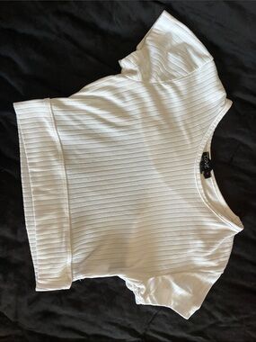 Love White Ribbed Cropped Short Sleeve Top